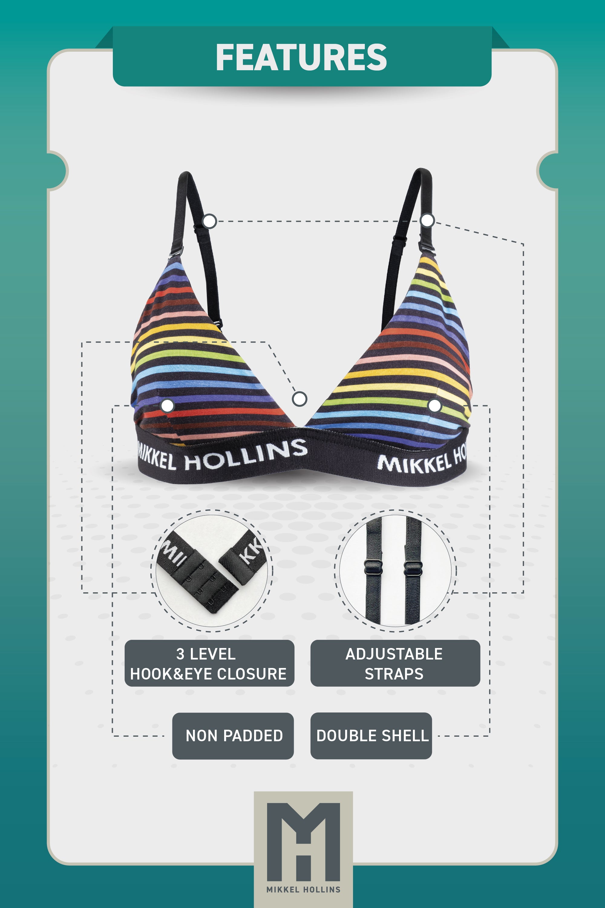 Womens Triangle Bralette - Pride Rainbow Striped